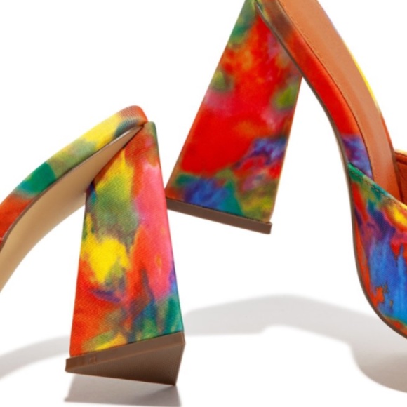 Square Toe Triangle Heel Mules in Multi - Picture 4 of 5